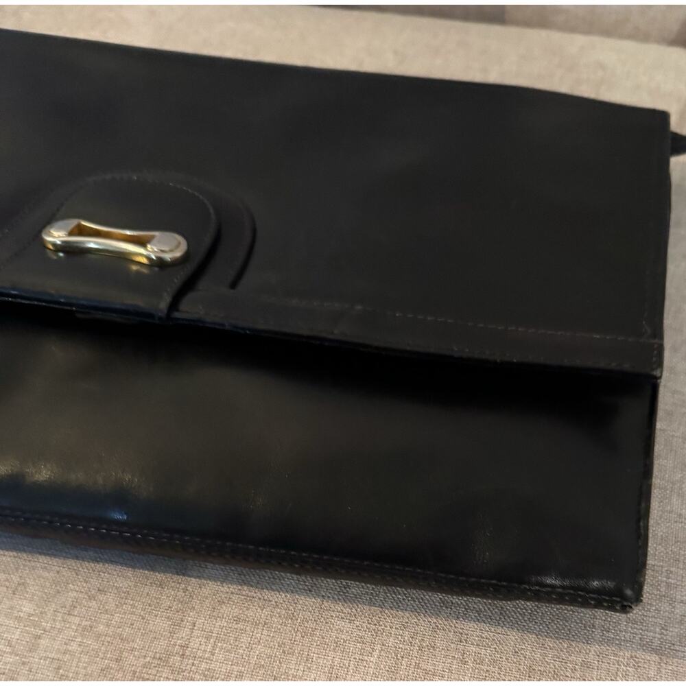 Vintage 50s Koret Black Leather Handbag Red Interior - Picture 3 of 8
